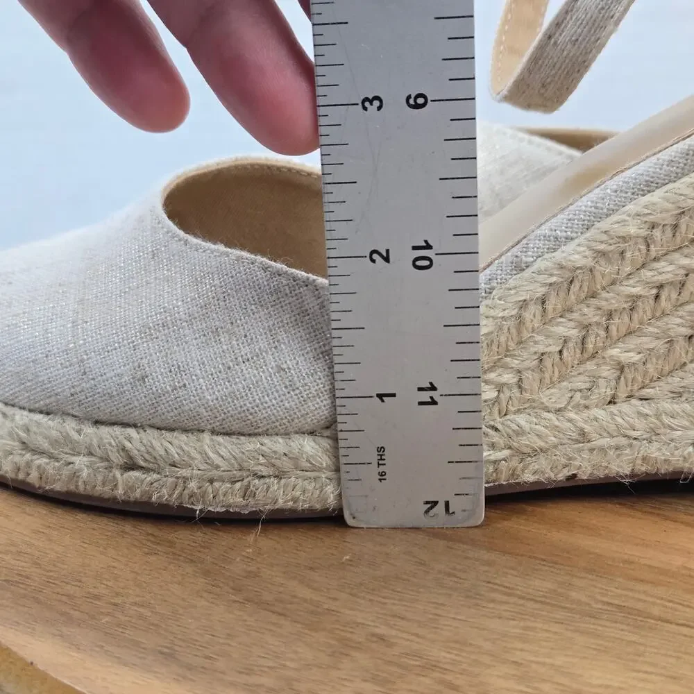J. Crew Womens 6.5 White Canvas Espadrille Wedge Ankle Strap Casual Sandals